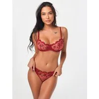 Elegant Love Set: Push-up-BH Bestickter BH & Tüll-Tanga, Transparentes Mesh-Dessous (Set, 2-tlg., mit String, Panty) elegantes Lingerie Sexy Set, Unterwäsche für Frauen
