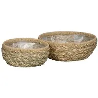 Posiwio Pflanzkübel 2tlg. Pflanzschale BALI natur aus Gras geflochten Pflanzkorb Boho (2 G