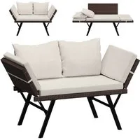 STEELSØN Gartenbank Elytra Relax-Lounge mit klappbaren Armlehnen (braun/beige, inkl. Kissen), 4 Positionen dank Liegefunktion, Rattan Sitzbank wetterfest