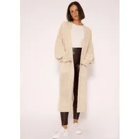 SASSYCLASSY Longstrickjacke Oversize Strickjacke Damen lang Elegant Winter Lässiger Maxi Cardigan aus weichem Grobstrick mit Ballonärmeln