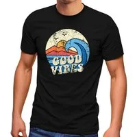 Neverless Print-Shirt Herren T-Shirt Good Vibes Welle Hippie Slogan Statement Surf Design mit Print