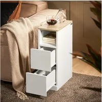 SoBuy Beistelltisch FBT149, Nachtschrank Beistelltisch mit 2 Schubladen, Nachttisch schmal, Platzsparendes Möbelstück für Schlafzimmer & Nischen, Ideal für Mieter