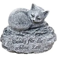 Stone and Style Gartenfigur Frostfeste Steinfigur Grabschmuck Katze "Danke für die schöne Zeit"