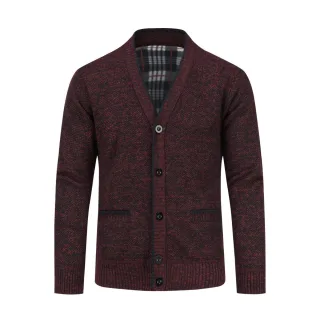 Herren Strickjacke mit Zwei Taschenknopf Stehkragen Strickjacke für den Winter Burgund