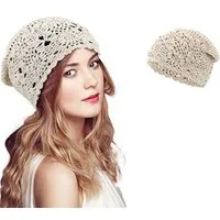 Oemmn Beanie Damen-Häkelmütze, lockere Strickmütze, Baumwolle, handgefertigt