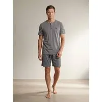 Henry Terre Shorty Pyjama Set Kurz - Robin Dreieck Print Shorts kleine Knopfleiste