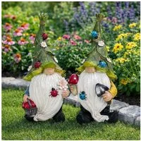 Online-Fuchs Gartenfigur für draußen - 2er Set lustige Gartenzwerge, Wichtel - 21 cm groß, (aus Kunstharz (Polyresin), wetterfest), Deko Figuren für Frühling und Sommer