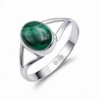 mantraroma Silberring HARDIN aus 925 Silber mit Malachit (Ring mit Schmuckbeutel), Damenring aus 925er Silber