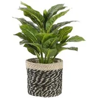 Marrakesch Orient & Mediterran Interior Übertopf Boho Pflanzkorb Übertopf handgemacht aus Rattan in Natur-Schwarz 20 cm (1 St), Handarbeit