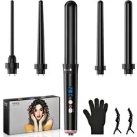 AIBISTAR Lockenstab 5in1 Multifunktions-Lockenstylist 9-32mm, 160-230℃ regelbar, LCD Digitaldisplay,Automatic Lock,Für Zuhause und Reisen geeignet
