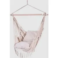 MarieAnn No.25 Hängesessel Hängesessel Makramee creme mit 2 Kissen 150 kg, Bequemer Lounge Sessel
