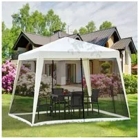 Outsunny Pavillon Partyzelt, Wetterfest, Zelt mit Moskitonetz, mit 4 Seitenteilen, (Gartenzelt, Gartenpavillon), für Garten, Balkon, Cremeweiß