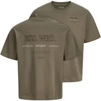 Jack & Jones Rundhalsshirt Jack&Jones Übergrößen T-Shirt Print khaki JJEURBAN