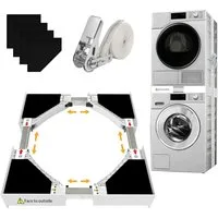 YVMOOEC Zwischenbaurahmen Universal Stapelset als Zwischenbaurahmen für Waschmaschine & Trockner (Set, 1-St., Platzsparend stapeln, schnell montiert, kein Bohren nötig), Für Waschmaschine & Trockner, 46–66 cm, mit Anti Vibration