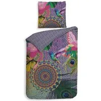 ZO HOME Bettwäsche ZO!Home, Renforcé, 2 teilig, Kolibri, bunte Mandalas auf grauem Hintergrund