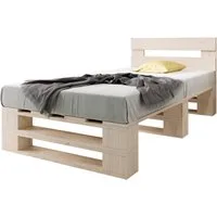 sunnypillow Palettenbett M2 aus Holz mit Kopfteil und 2 Bettkästen, 100 x 200 cm + Schubladen Natur