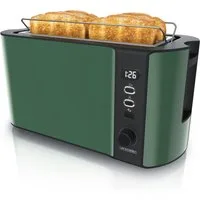 Arendo Toaster Edelstahl, Langschlitz, Display mit Restzeitanzeige, Krümelschublade, 2 lange Schlitze, für 4 Scheiben, 1500 W, Defrost Funktion, Wärmeisolierendes Gehäuse, mit Brötchenaufsatz