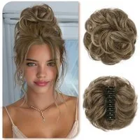 LuxusKollektion Echthaar-Extension Haarteil Dutt Echthaar Locken Klammer Hellbraun Gemischt mit Hellblond