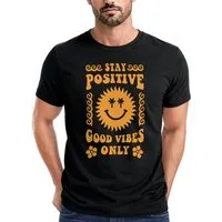 Neverless Print-Shirt Herren T-Shirt Statement Spruch Stay Positive Good Vibes Only Sonne mit Print