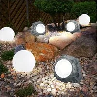 GLOBO LIGHTING LED Solarleuchte, LED-Leuchtmittel fest verbaut, Warmweiß, 5er Set LED Solar Garten Selbstaufladend Aussenleuchte Kugel Stein