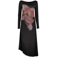Desigual Partykleid Elegantes Schwarzes Damenkleid: Muster, Lange Ärmel, U-Boot-Ausschnit