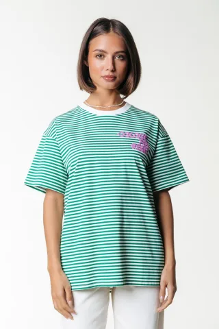 Colourful Rebel - Puff Logo Stripe Loosefit Tee Off white - Gr. - M