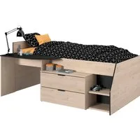 Parisot Hochbett Milky mit kleiner Arbeitsfläche und kleiner Kommode, extra Stauraum