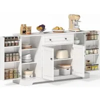 SeedWave Anrichte Modern Küchenbuffet Mehrzweckschrank Beistellschrank mit Viel Stauraum, Türregale mit Schutzgeländern, Wandhalterung für Anti-Kipp Funktion