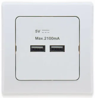 DELPHI USB-Ladedose 2xUSB, 2A, 10A/250V~, mit 1-fach-Rahmen