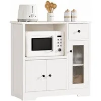 Yorbay Sideboard mit Kabeldurchlass & Acrylglastür, Küchenschrank Vitrine (80×40×80 cm, weiß), für Mikrowelle, Kaffeeecke & Wohnzimmer