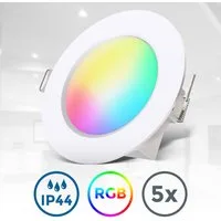 B.K.Licht LED Einbauleuchte 5er Set Bad Einbaustrahler, IP44, RGB Einbauspots, mit Fernbedienung, Dimmfunktion, RGB, LED fest integriert, Warmweiß, Buntes RGB Licht, 450Lm, 4,8W, Weiß