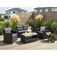 KONIFERA Gartenlounge-Set St. Tropez, (Set, 11-tlg., 1x2er Sofa, 2x Sessel,1x Tisch 90x55x42,5cm, inkl. Auflagen), Polyrattan, Stahl, Ablage unter dem Tisch, Balkonset, Loungeset