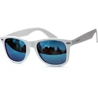 Rennec Sonnenbrille (Ovale Sonnenbrille Herren Festivalbrille Damen Weiß Matt Markenbrille, Retro Nerd Brille mit Brillenbeutel) Gläser Getönt oder Verspiegelt 3in2 Bügelgelenke