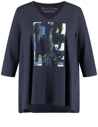 SAMOON - Shirt mit glitzerndem Frontprint blau - Gr. - 44