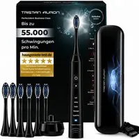 Tristan Auron Schallzahnbürste Elektrische Zahnbürste UV-Etui 55 000 VPM 2 Min Timer 60 Tage Akku, Aufsteckbürsten: 6 St., 6x Bürstenköpfe, 1x elektrische Zahnbürste, 1x UV-Case, 1xLadestation, UV Reinigungsgerät, 5 Modis, extrem leise