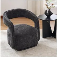 DEKKETO Sessel Polstersessel, Chenille Lounge Sessel, Moderner Drehsessel, drehbar (1-St), mit Großer Sitzfläche und Geschwungener Rückenlehne