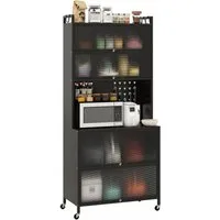 COSTWAY Küchenbuffet Küchenschrank mit Rollen, Arbeitsplatte, Lochwand, Haken