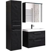 welltime Badmöbel-Set Canada - Fronten mit Wellenstruktur, (Komplett-Set, 3-St., Fronten mit Wellenstruktur), Badmöbel mit Soft-Close, Spiegelschrank, Waschtisch mit Becken