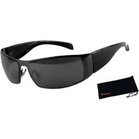 Rennec Sonnenbrille Herren Schwarz Schmal Eckig Metallbrille Getönt UV400 Biker Style Brille, Gläser Schwarz, Wrap Around