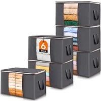 SURFOU Aufbewahrungstasche 3/6er Set 90L Aufbewahrungsboxen mit Deckel – Faltbare Kleiderboxen (Kleiderschrank Organizer, Aufbewahrungstasche, Große 90L Aufbewahrungsboxen aus atmungsaktivem Vliesstoff mit Sichtfenster, Reißverschlussdeckel und verst