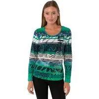 Gio Milano Langarmshirt G29-1105, "lifestyle" mit Animalmuster und Print leicht abgerundeter Saum