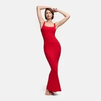 cfab (creamy fabrics) Jerseykleid Ribbed Tank Top Maxikleid-Fire Red-S (1-tlg)
