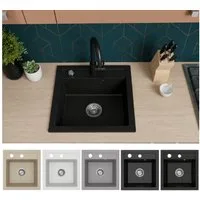 Faizee Möbel Granitspüle Granitspüle Milano 48x50 in verschieden Farben (Mattschwarz), Eckig, 49/21 cm