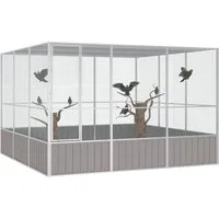vidaXL Vogelkäfig, Vogelkäfig Grau 302,5x324,5x211,5 cm Verzinkter Stahl