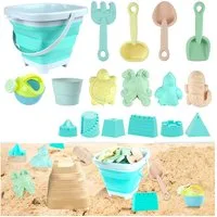 Bwecuy Sandform-Set 18-teiliges Strandspielzeug-Set, mit faltbarem Eimer, Schaufel, (18-tlg), Strandrucksack Grundausstattung,Sandburg-Bauset für Kinder ab 3 Jahren