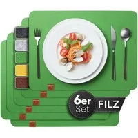 Loco Bird Platzset Tischset aus Filz, 6er Set Rechteckig, Platzsets 44x32 cm, (Tischset in grün), abwischbare Tischuntersetzer Platzdeckchen