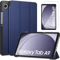 SmartUP Tablet-Hülle für Samsung Galaxy Tab A9 Klapphülle Tasche Case Cover Schutzglas 9H 8,7 Zoll, integrierte Standfunktion, integrierter Magnetverschluss