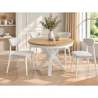 WFL GROUP Esstisch Clara White im Loft-Stil rund ausziehbar mit weißen Metallbeinen (MADE IN EU, erhältlich in zwei Größen – 100/120 cm, ausziehbar auf 180/200 cm), platzsparender Industrial Tisch in Holzoptik für Wohnzimmer oder Küche
