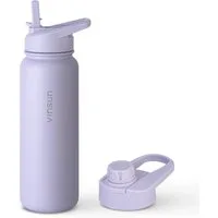 Vinsun Isolierflasche Edelstahl Trinkflasche 750ml Strohhalm - 2 Deckel Thermoflasche, BPA frei, doppelwandig, auslaufsicher, bruchsicher, geruchsneutral