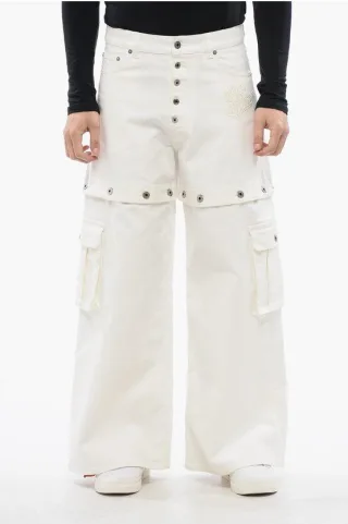 Baggy-Fit-Jeans mit gesticktem Logo in Weiß